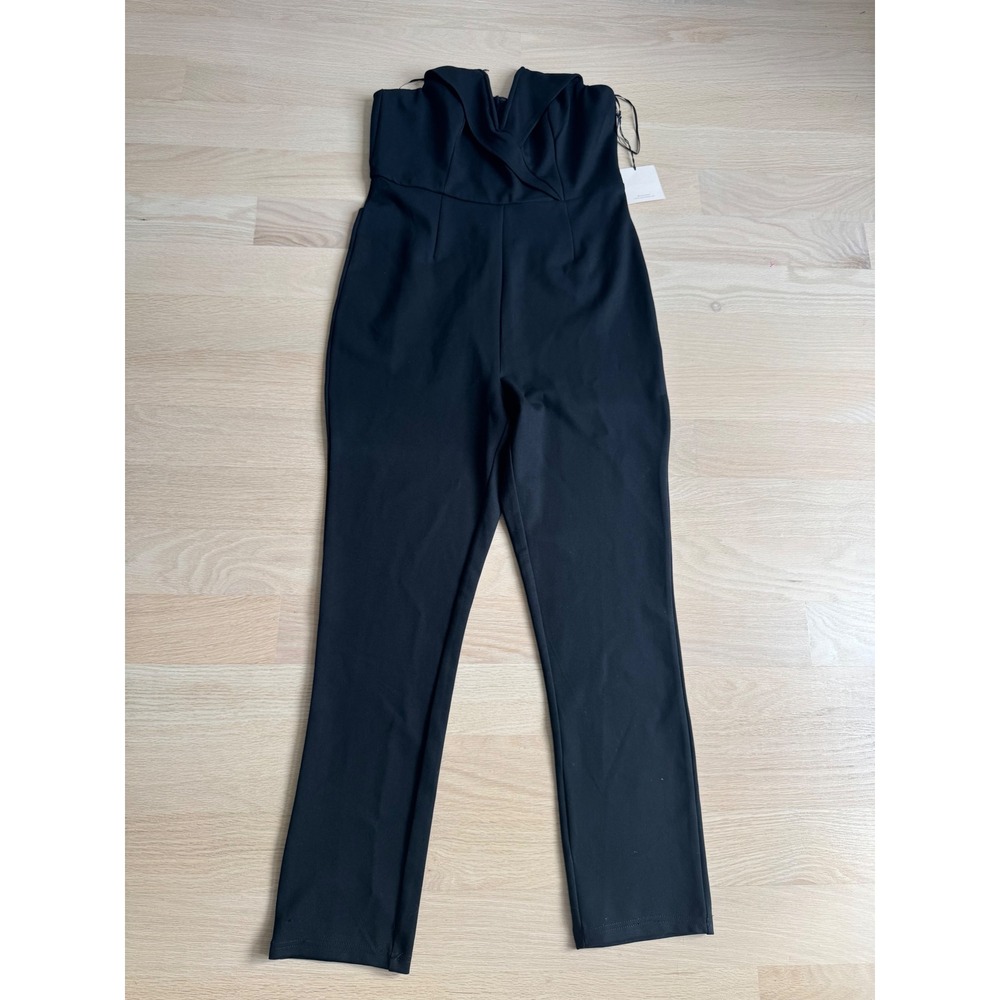 Superdown Black Strapless Sweetheart Wrap Bodice Straight Leg Jumpsuit NEW